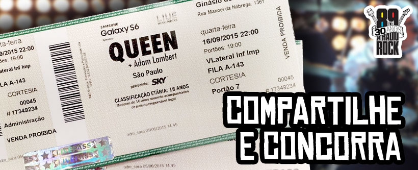 Compartilhamento no Facebook valendo ingressos para show do Queen + Adam Lambert
