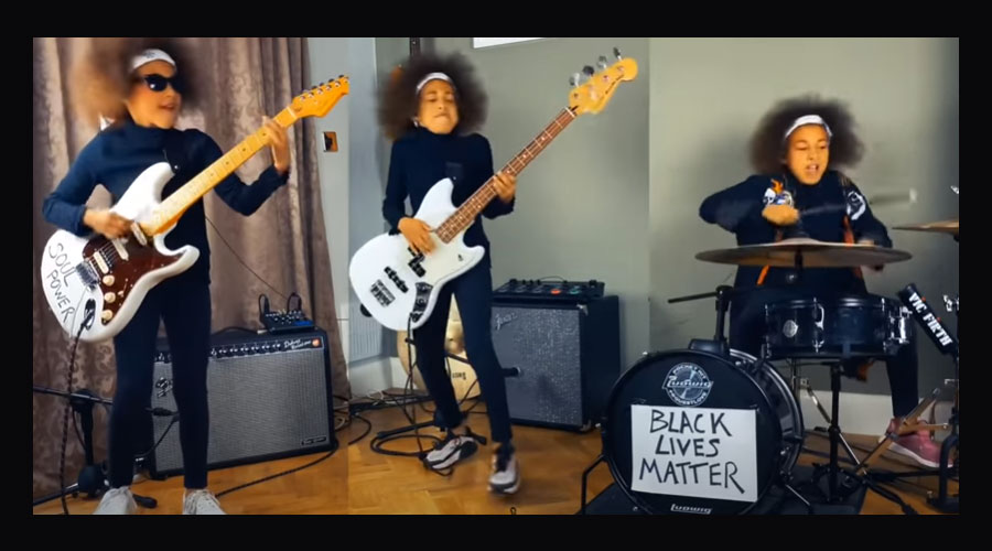 Menina de 10 anos toca rock and roll e pede fim do racismo
